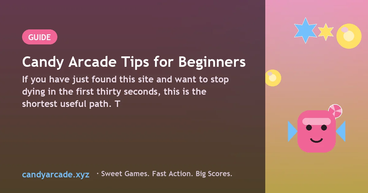 Beginner-friendly candy arcade scene with a simple candy trail marking a safe route