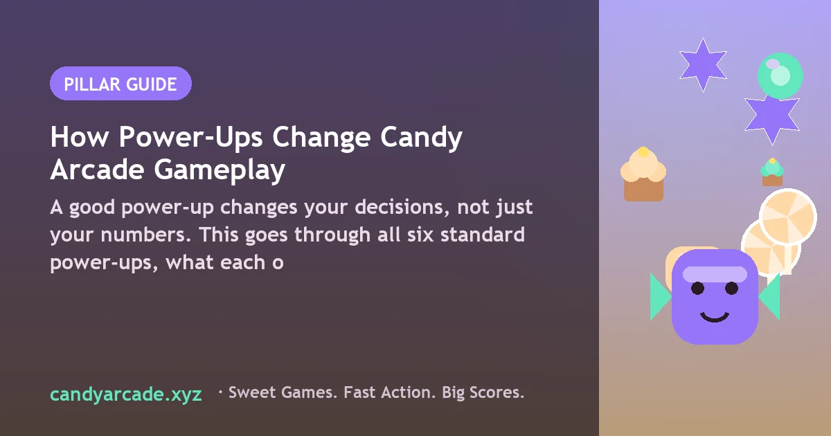 Six candy power-up icons: magnet, multiplier, shield, speed, vacuum and bonus trail