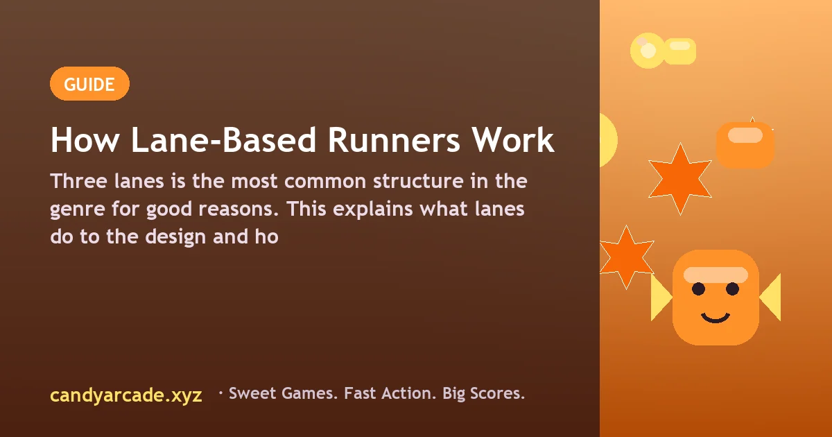 Three-lane runner with obstacles in two lanes and a candy trail in the clear one
